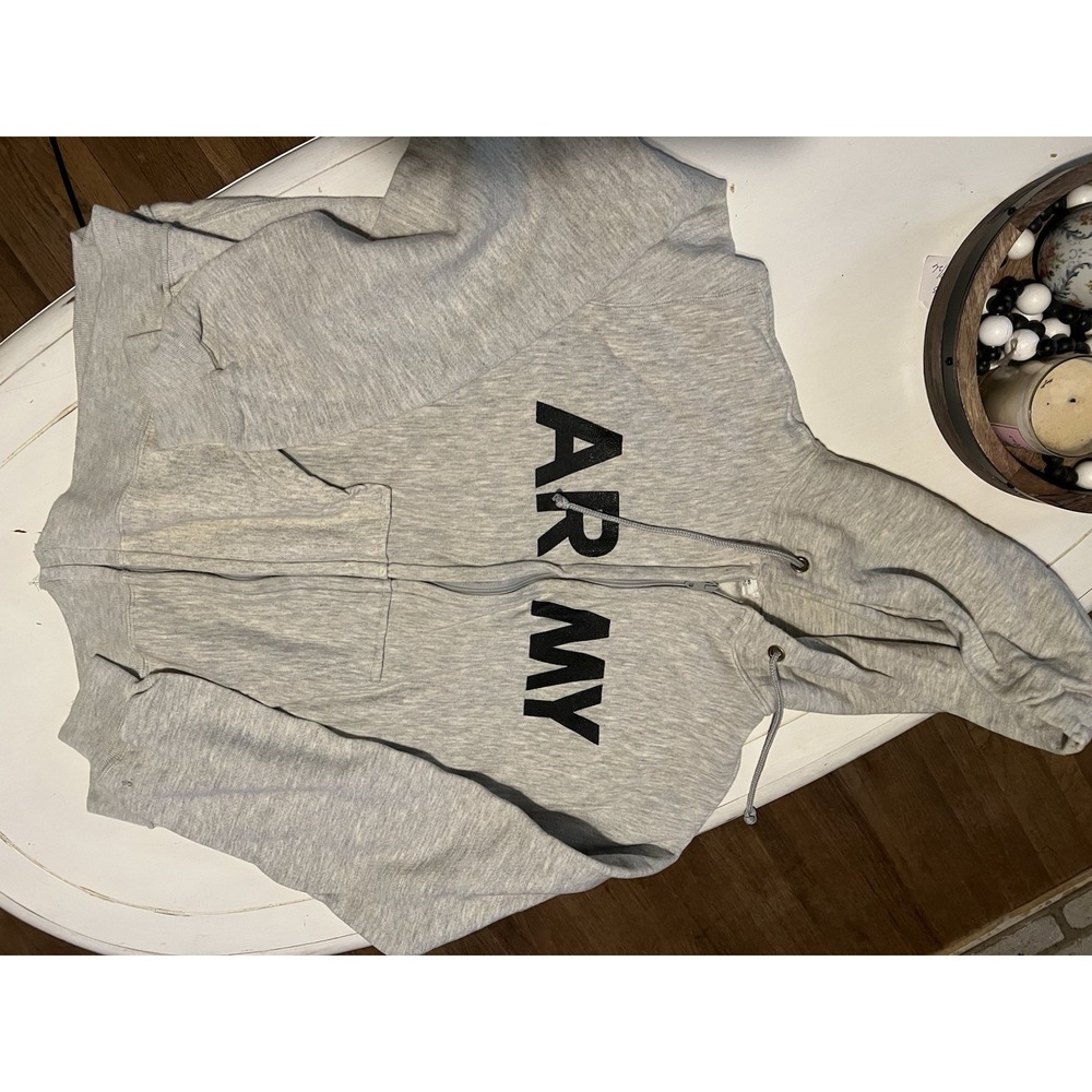 Army Hoodie Large Gray Full Zip Sweatshirt Jacket Military Graphic Hooded